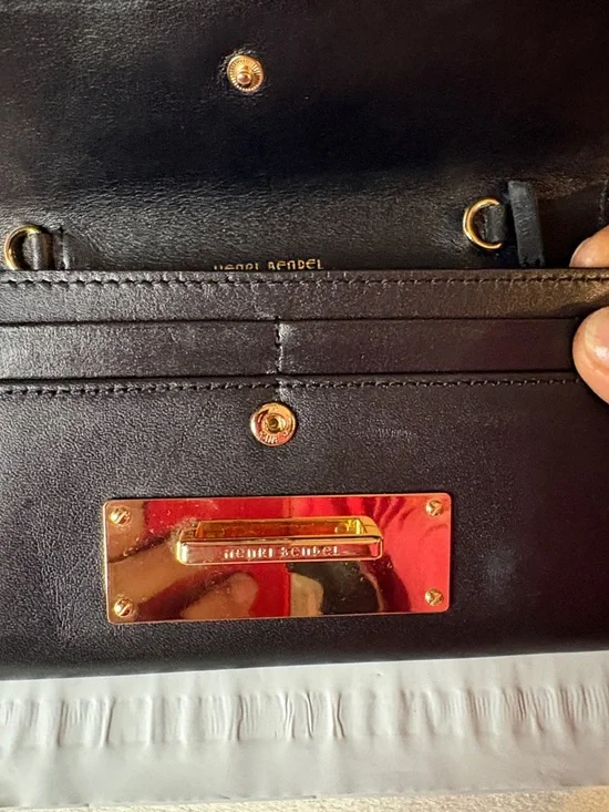 Henri Bendel Black Leather Continental Wallet with Gold Plate Accent - Picture 8 of 9